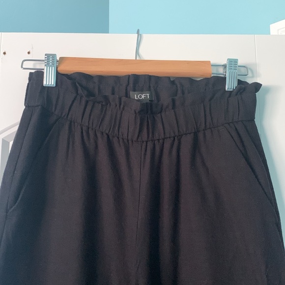 Ann Taylor Loft linen fluid drapey wide leg pants XS extra small black paper bag - Picture 2 of 10